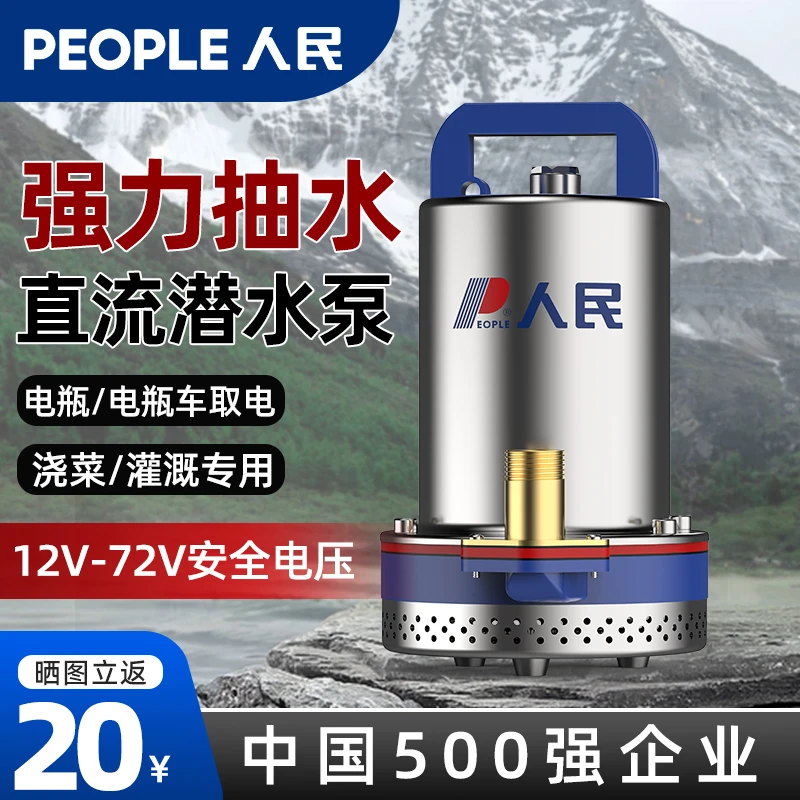 人民直流潜水泵12v24v48v60v72伏高扬程农用灌溉电瓶车小型抽水泵