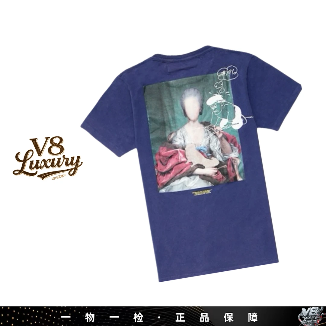 未使用 OFF-WHITE OW深蓝相片字母短袖宽松