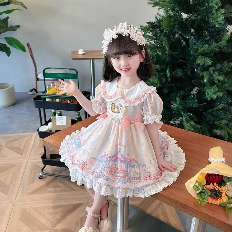 女童洛丽塔公主裙2025夏周岁礼服小童女宝宝洋气泡泡袖卡通连衣裙