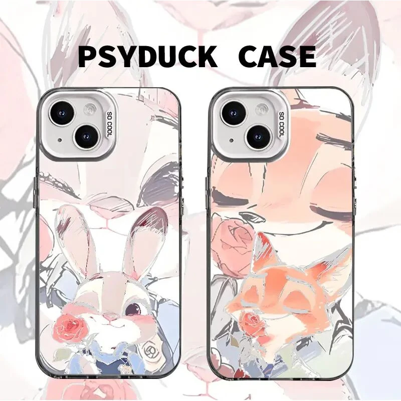 适用苹果iPhone华为一加小米拿花尼克朱迪彩银白底创意防摔手机壳