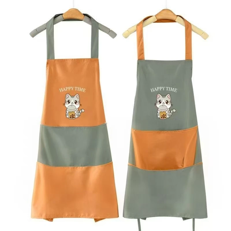 【2条装】小猫新款情侣厨房成人防水防油围裙工作服家用无袖韩版