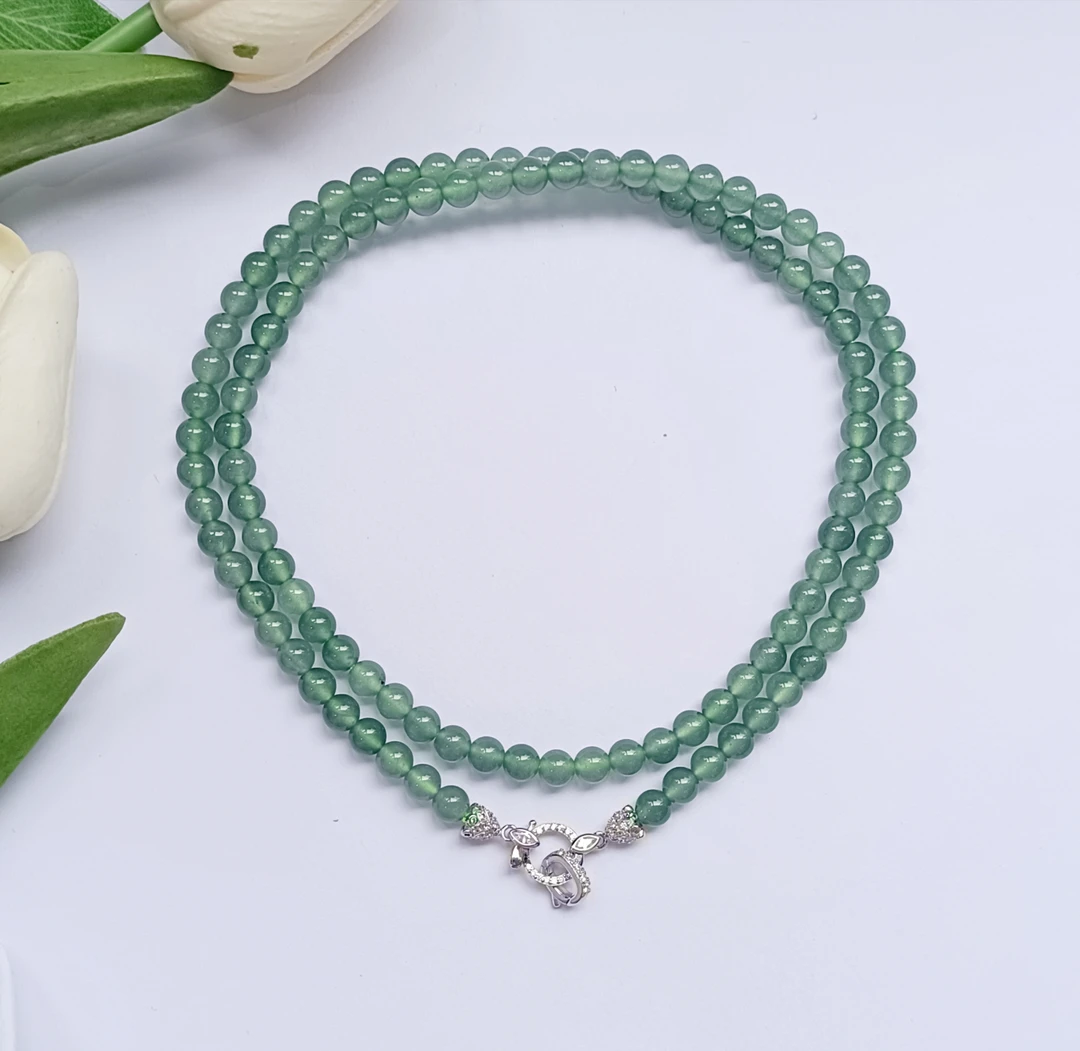 翡翠圆珠搭S925银万能扣项链