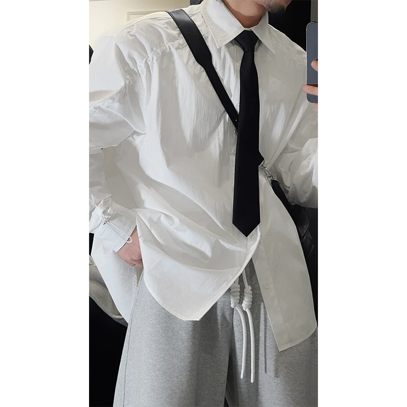龙叨叨2025春季新品设计款纯色痞帅长袖衬衫男高级感简约百搭衬衣