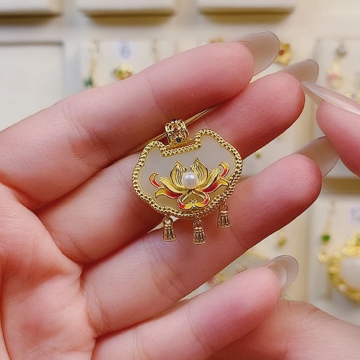 颈饰银S925镀金镶嵌和田玉
