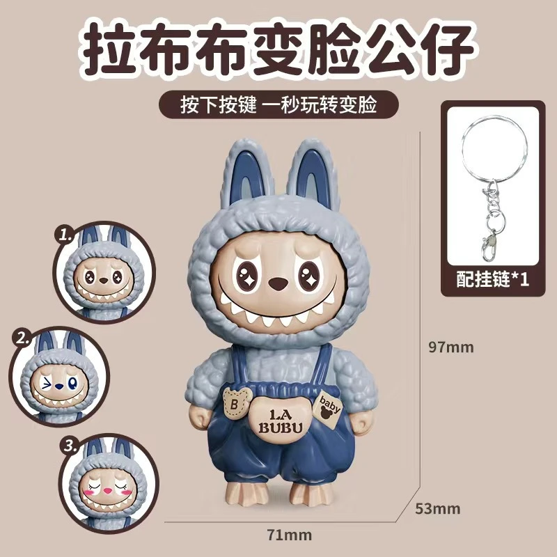 热卖拉布布变脸玩具按压解压2025新款变脸道具钥匙扣公仔装饰挂件