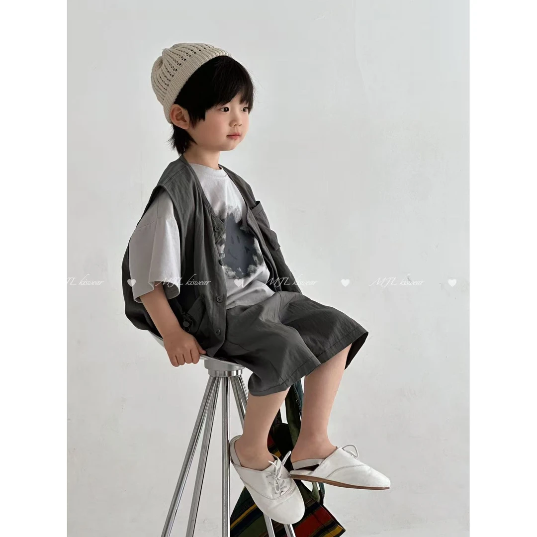 2025夏款组合 韩版超酷短袖背心裤子儿童组合套装Q03