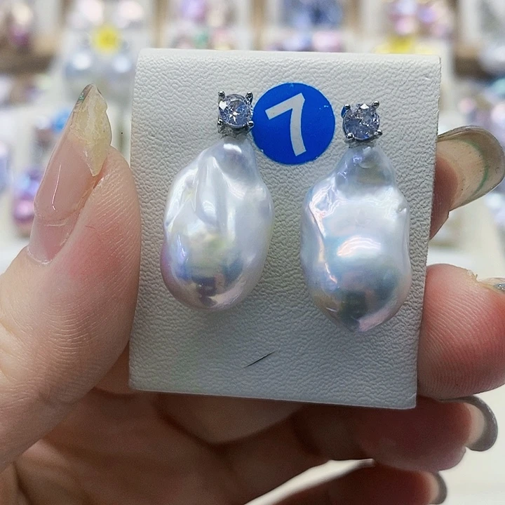 银S925镶嵌耳饰淡水珍珠