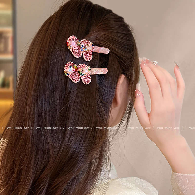 高奢彩钻鸭嘴夹发夹女侧边夹粉色小拖鞋刘海夹后脑勺碎发夹子头饰