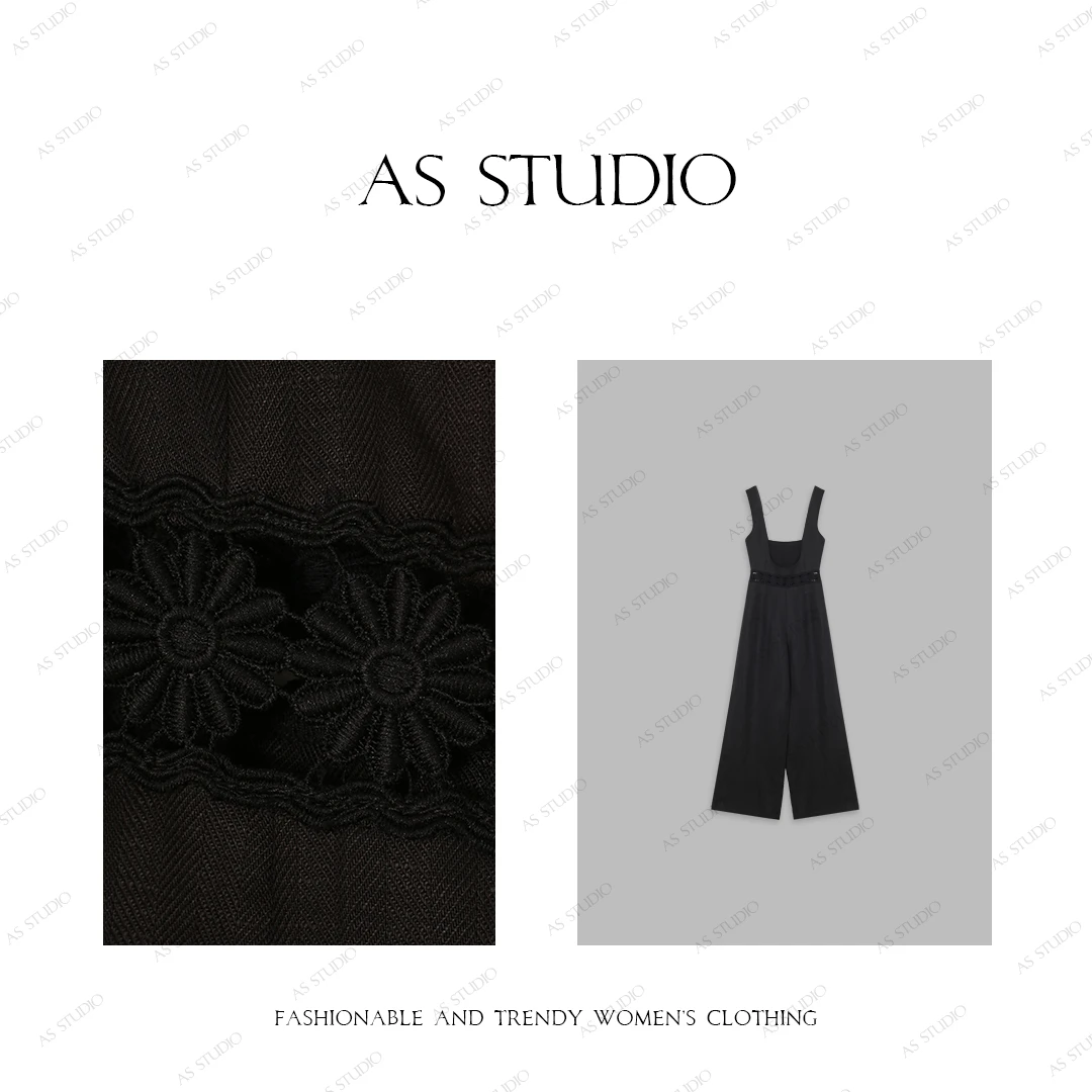 【AS美人计】25新原创气质通勤百搭吊带镂空露腰连体裤AS25CBD4381