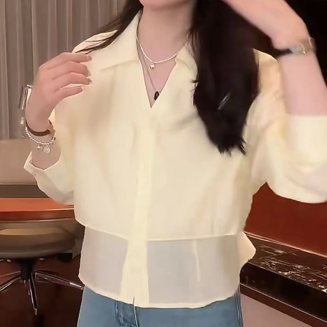 温柔气质抗皱亲肤百搭假两件防晒衬衣女2025夏季新款设计感上衣