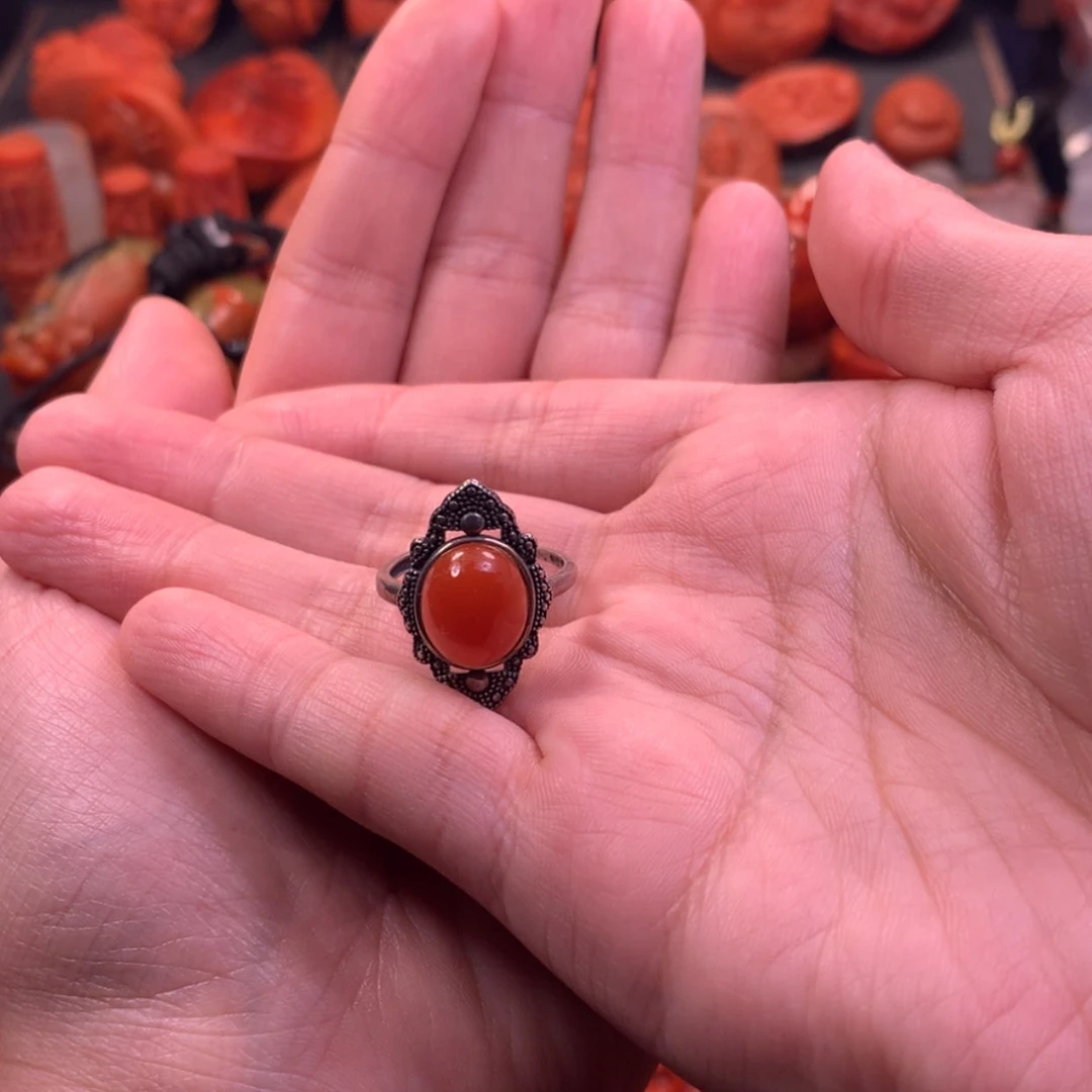 【闪购商品】银S925镶嵌戒指南红玛瑙夕*