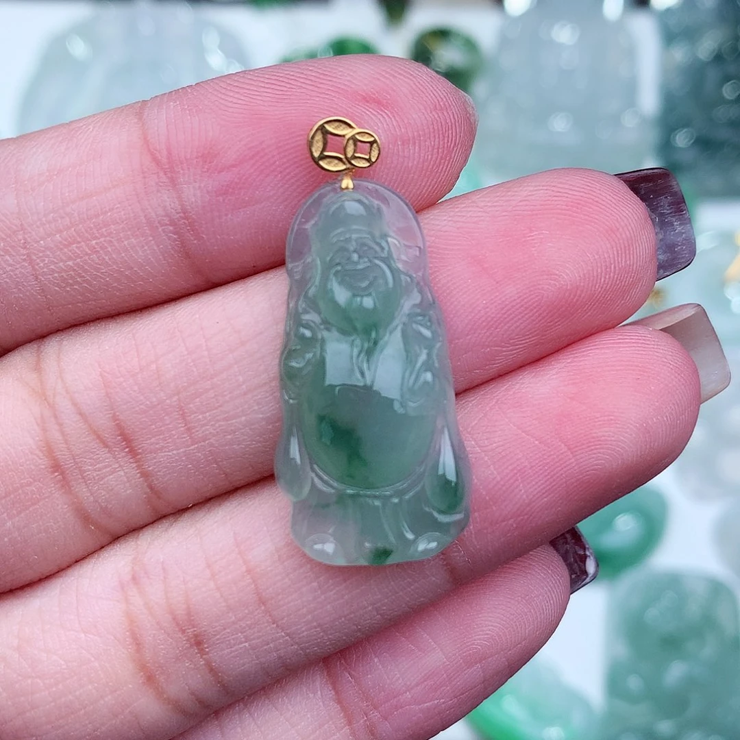翡翠吊坠(不含链)18K金镶嵌