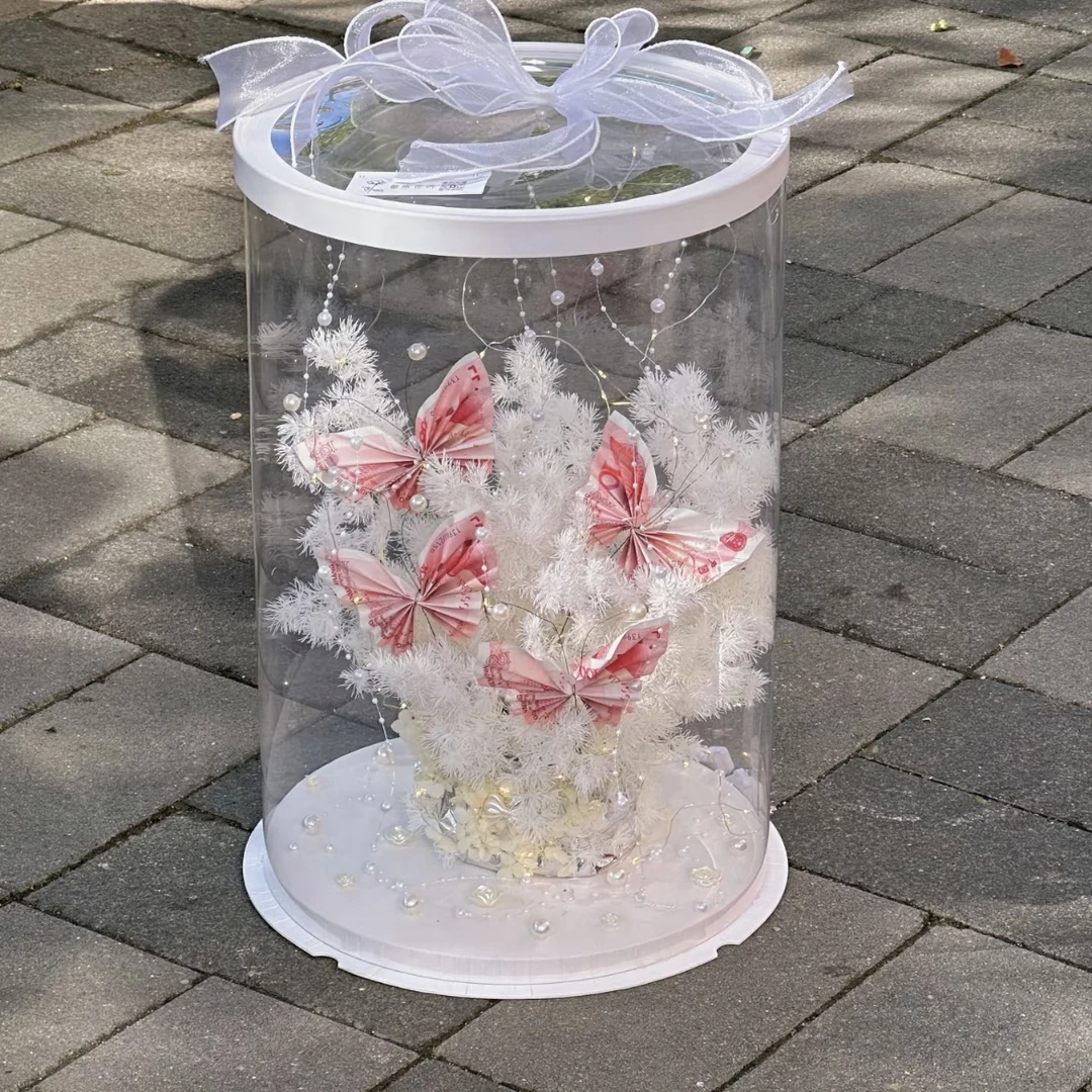 「中浩」有钱花透明圆盒蛋糕盒花束礼盒2个（空盒）包装纸牛奶鲜花diy