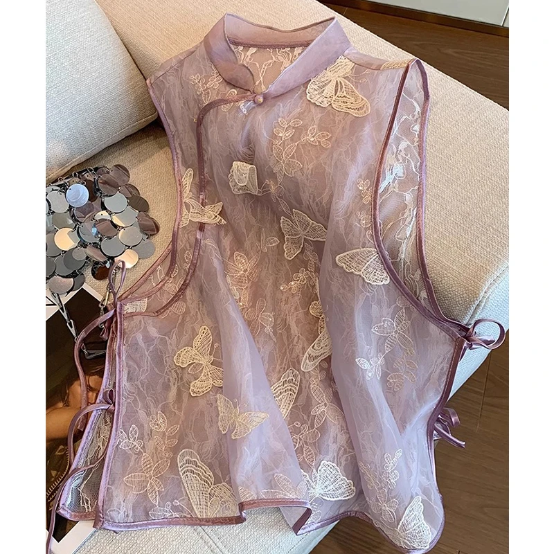 新中式国风无袖背心马甲高级感蝴蝶刺绣设计感气质温柔薄款上衣女