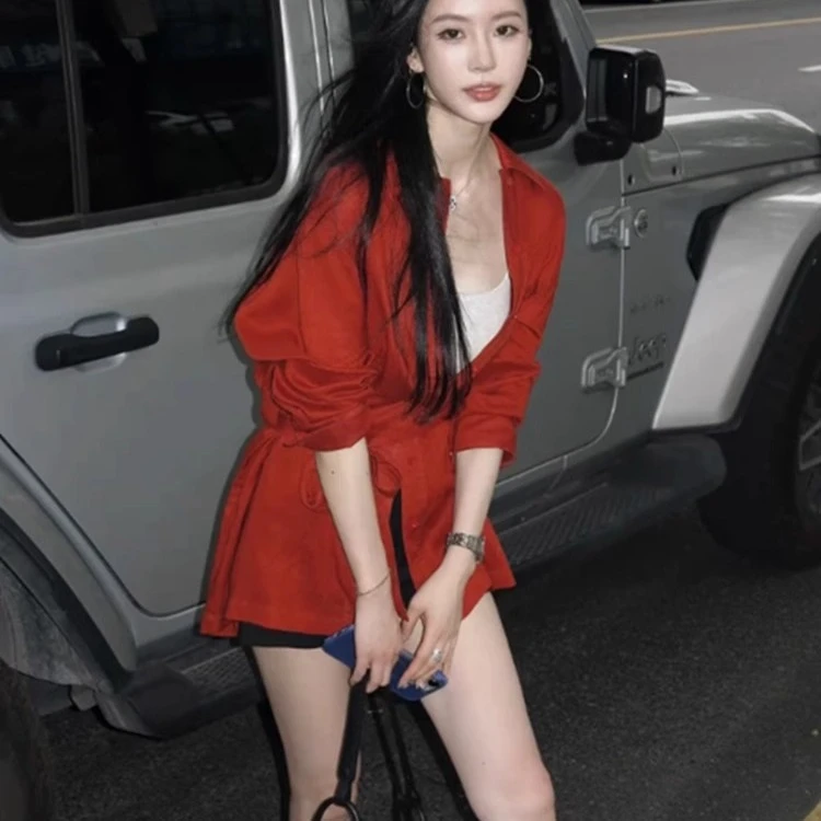 欧货爆款上衣轻奢高级感减龄洋气小众不撞款红色防晒休闲衬衫女夏
