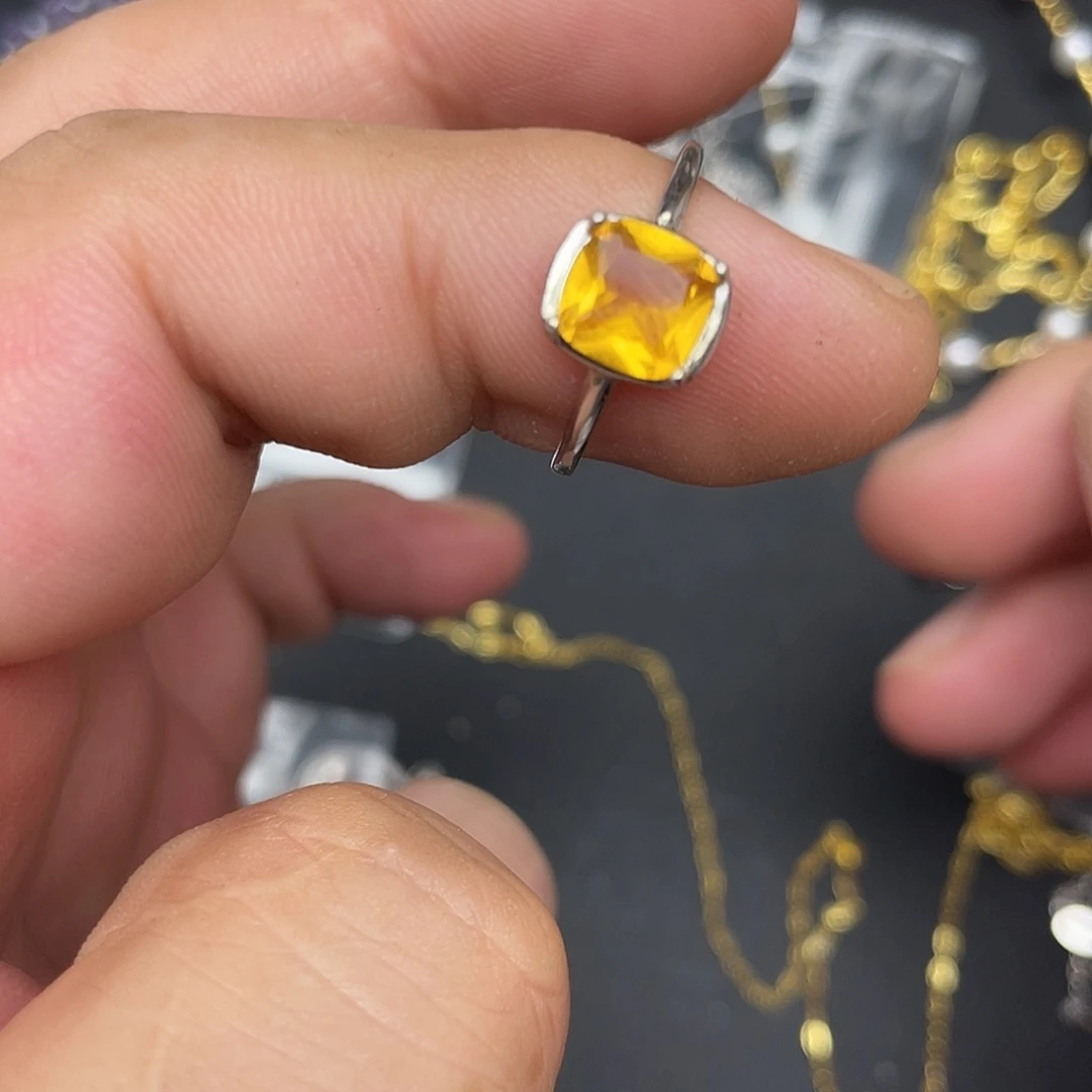 黄晶银S925镶嵌戒指