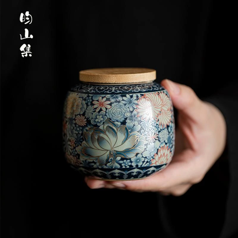 家用汝窑茶叶罐小号普洱随身密封罐子户外便携高档陶瓷复古储茶仓