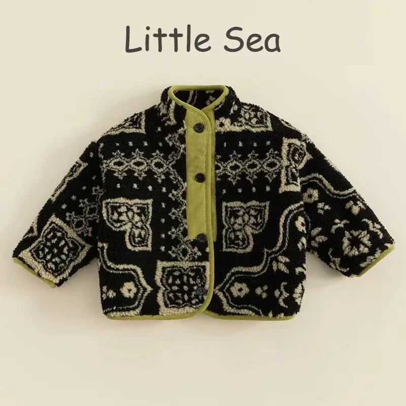 儿童夹棉外套时髦洋气帅气加厚男童复古上衣女童保暖羊羔绒棉衣潮