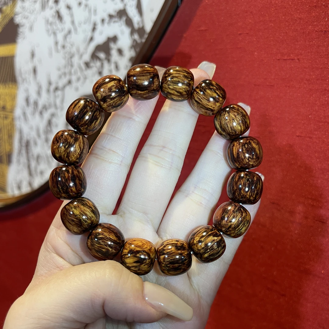 （黄油天爆芝麻纹）海南红降浓香全玉化13×14mm单圈手串