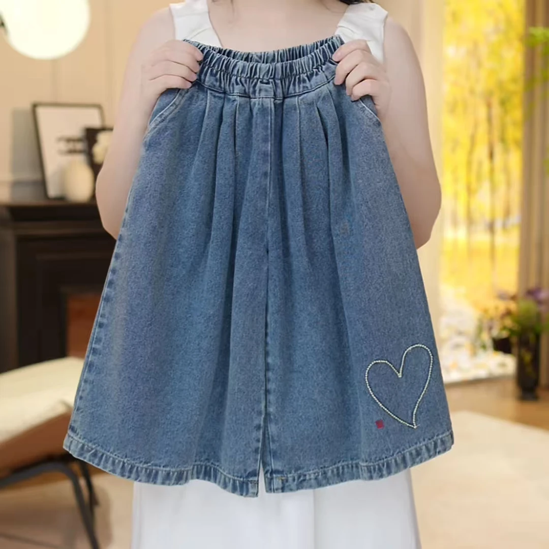 女童2025秋季新款洋气爱心阔腿牛仔裤LY063