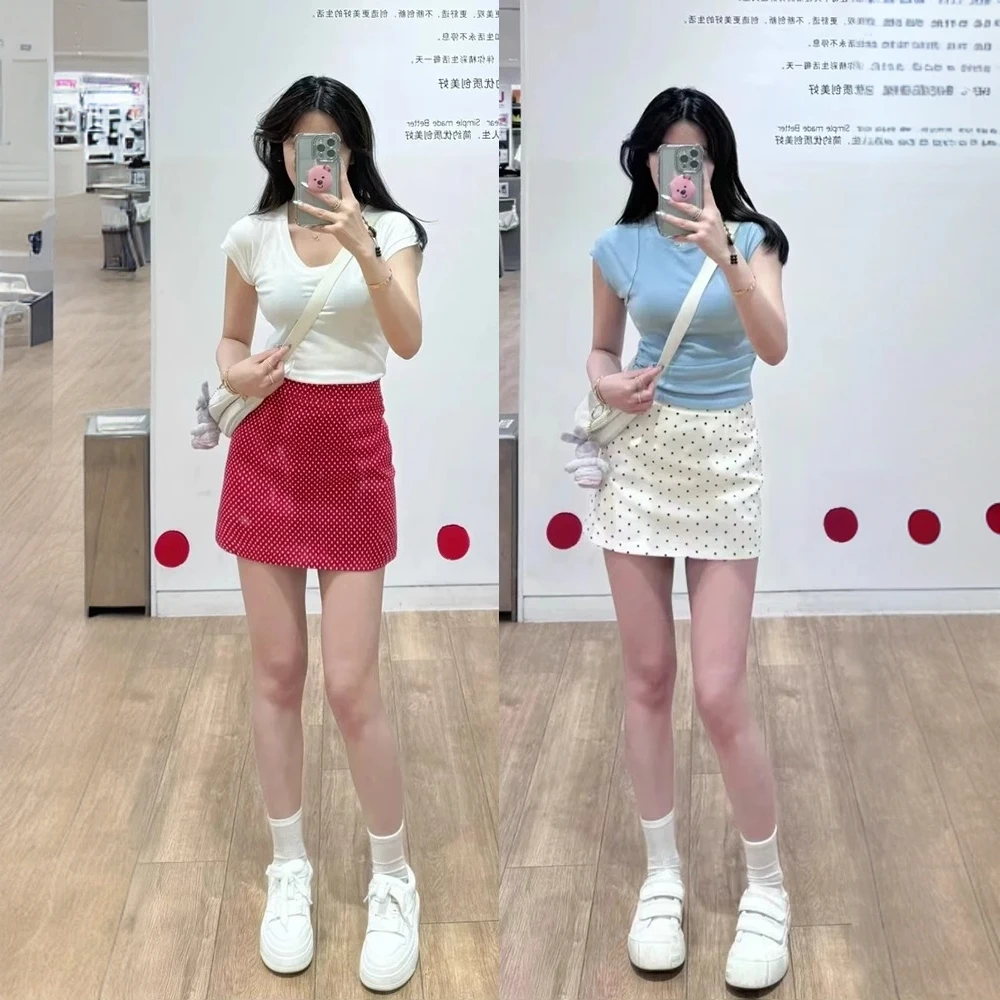 波点半身裙女2025新款夏季小个子高腰热辣a字辣妹短裙包臀裙