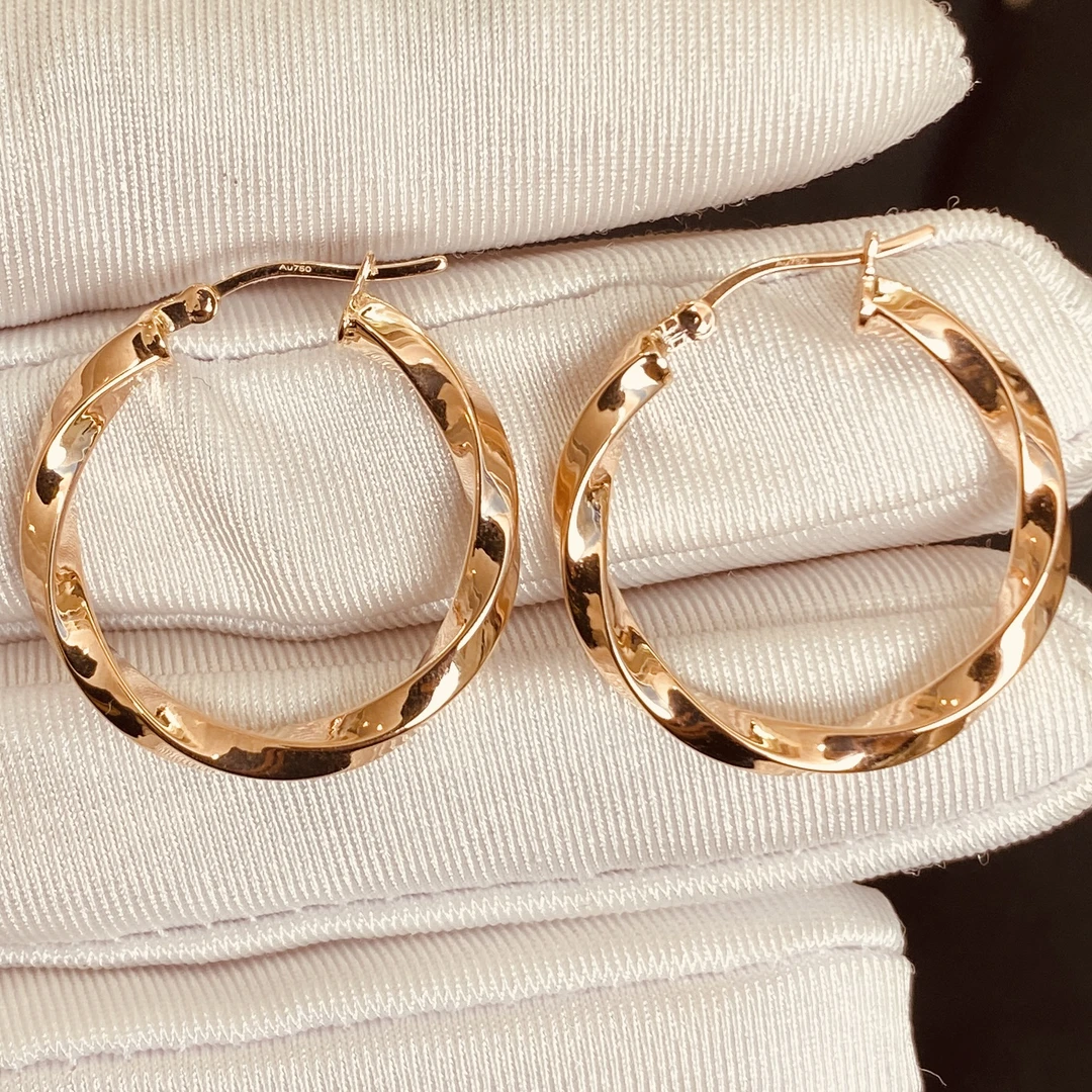 18k金耳环莫比乌斯环 卡24mm 玫瑰金色耳圈耳扣气质时尚百搭INS风