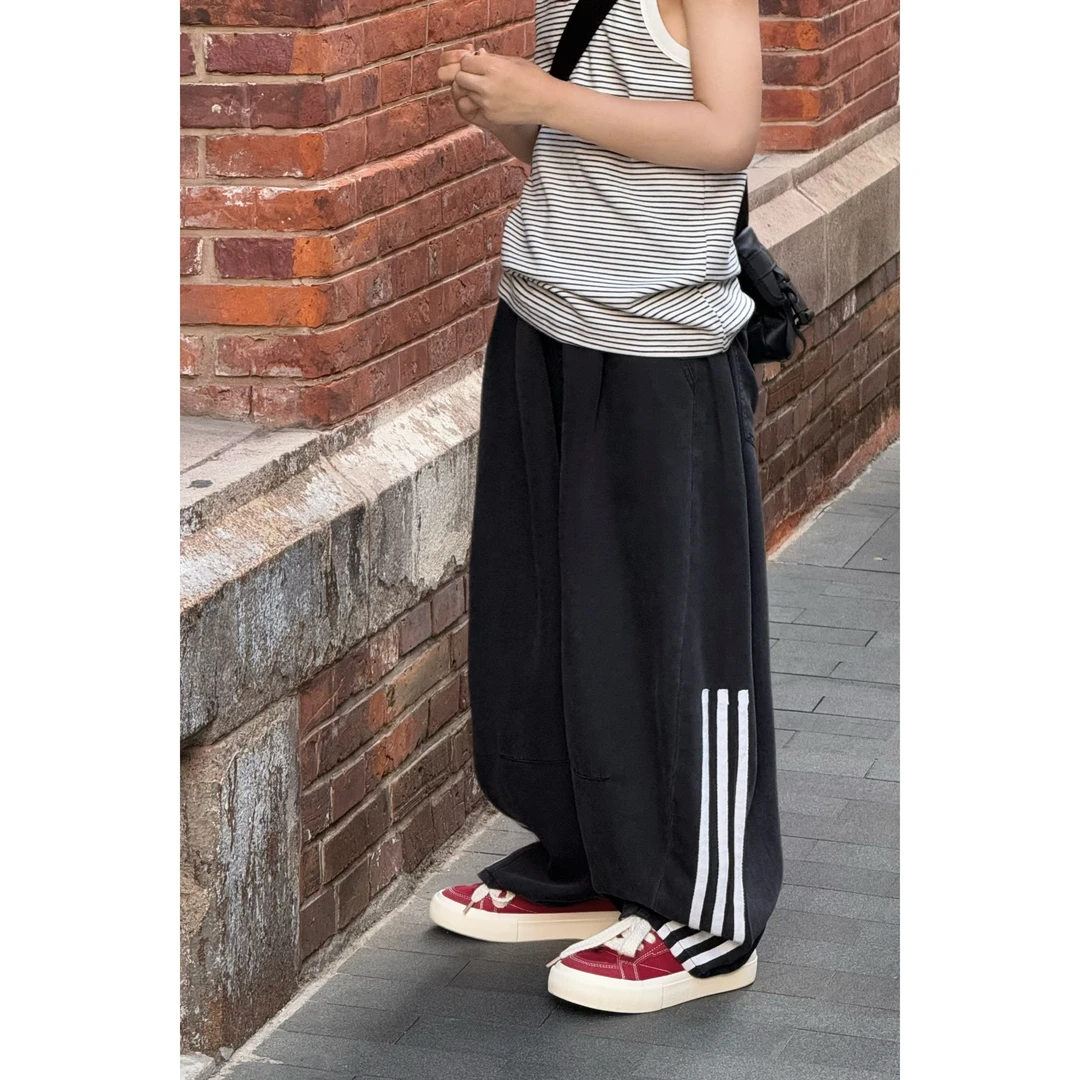 现货THE LUHAN【暗黑先锋】夏季直筒运动裤亲子装大童百搭裤子25214