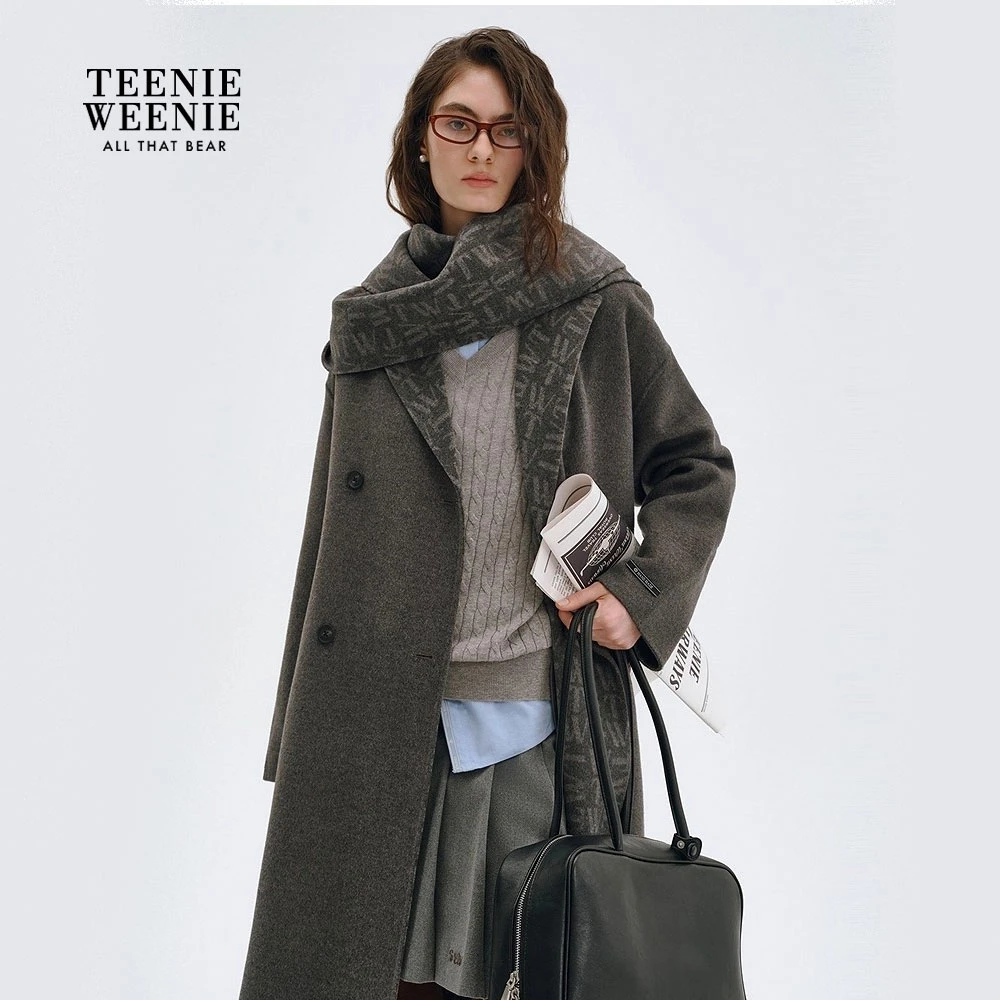 TeenieWeenie小熊女装毛呢大衣25秋新毛织西装领外套TTJW258TW1D