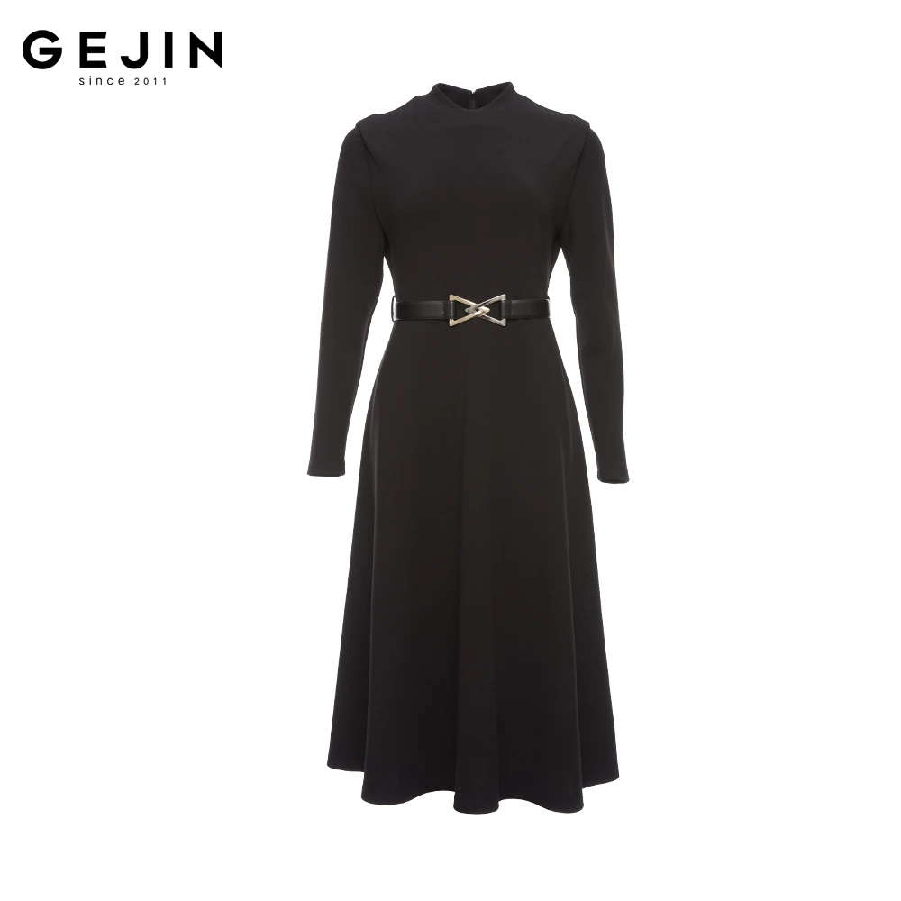 GEJIN/歌锦2025早春新款气质优雅黑色时尚针织连衣裙9112550020