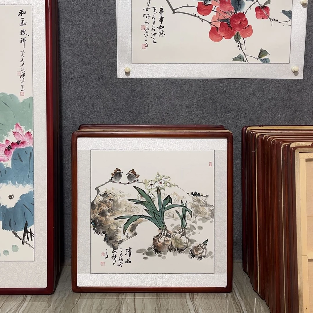 国画书画作品带框63×63