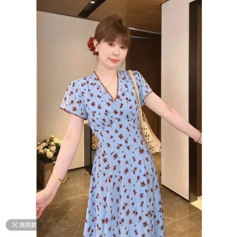 星河入梦 闪闪柔紫V领夏季新款宽松显瘦中长款连衣裙LYQ303/2