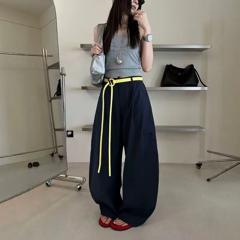 新款韩版时尚百搭简约高腰显瘦休闲透气舒服工装裤哈