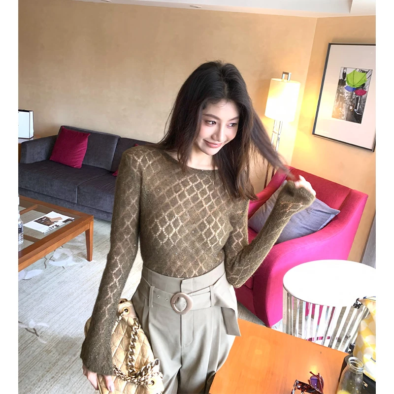 【ALONE SAVOR】龍喜儿早秋慵懒风镂空羊毛针织衫T062