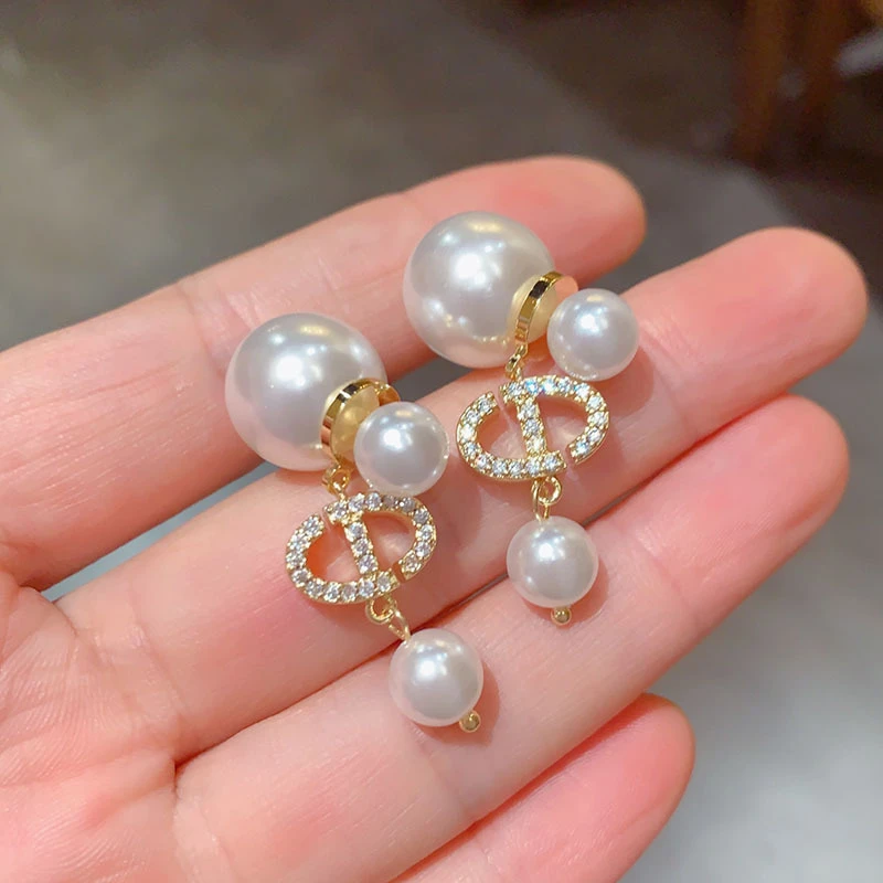 铜合金亚克力耳饰 韩版气质百搭两戴珍珠耳环小众设计感轻奢耳钉