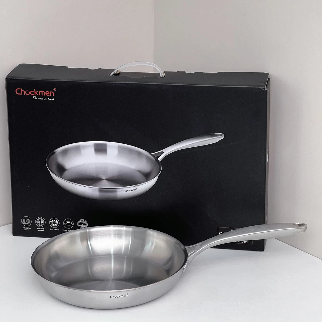 卓德铭18/10不锈钢平底锅煎锅炒锅无涂层不沾锅电磁炉燃气通用