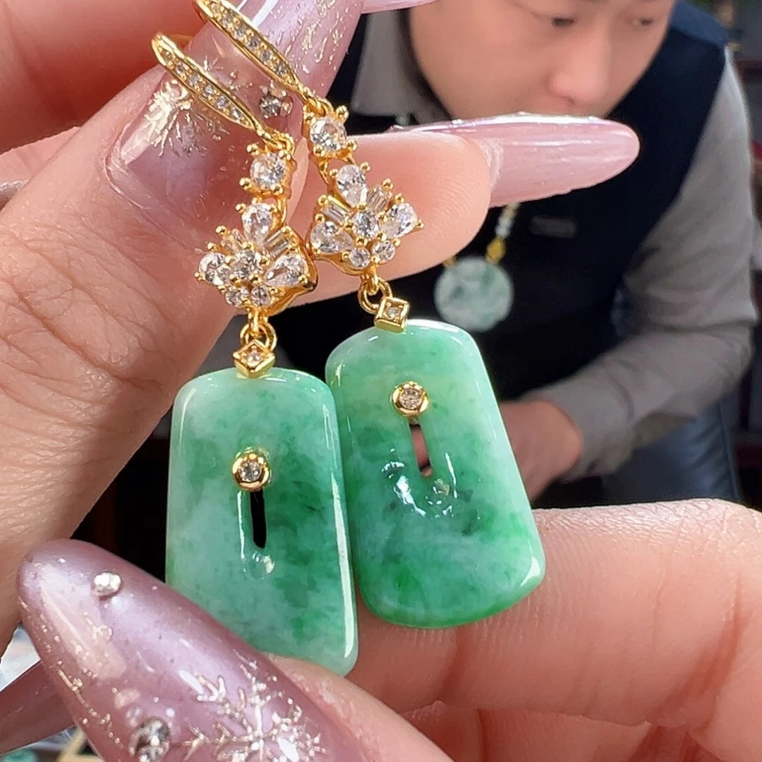 翡翠耳饰银S925镶嵌耳环20