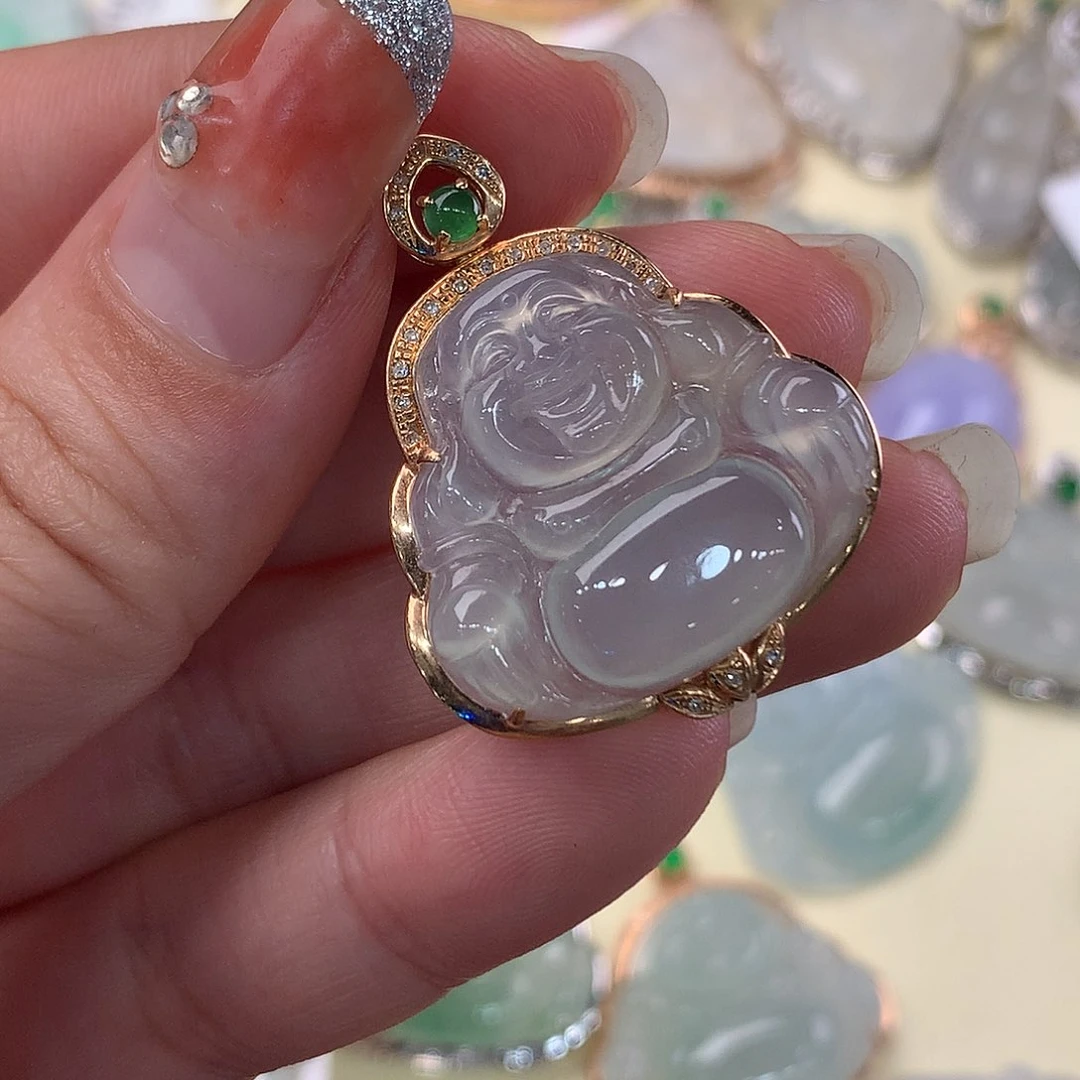 翡翠18K金镶嵌吊坠(不含链)