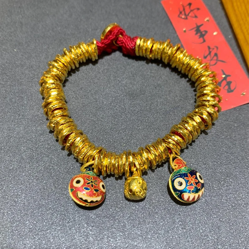 铜合金手链 盘缠手链女款复古时尚吞金兽腰缠万贯锤纹手串