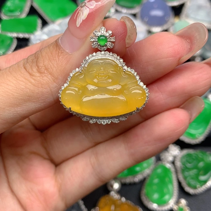 翡翠18K金镶嵌吊坠(不含链)