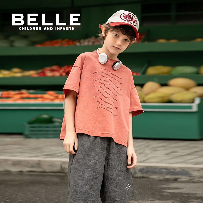 百丽儿童女童运动男童纯棉时尚夏季宽松中大童休闲中裤BB0330