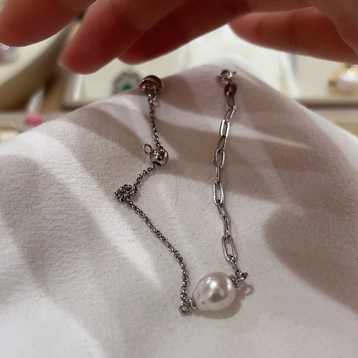 海水珍珠银S925镶嵌颈饰澳白巴洛克手链 开播福利