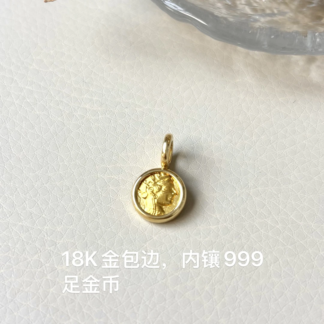 [美控MK]18K金古币雅典娜吊坠/内嵌999金币/复古时尚奢华