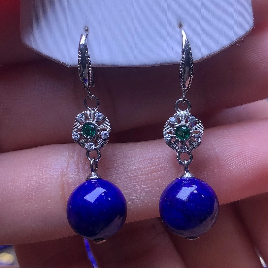 青金石银S925镶嵌耳饰10.6m