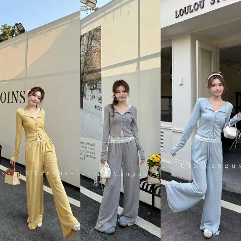 潼潼家【花季契约】时尚套装显瘦气质休闲裤长袖运动网红高腰宽松