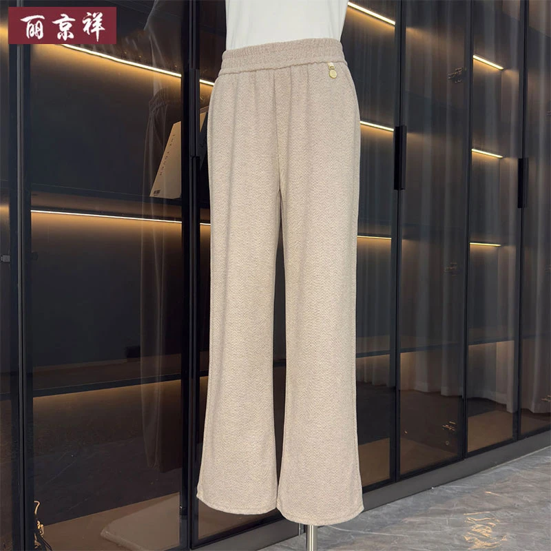 中老年女裤妈妈秋款休闲阔腿长裤直筒裤松紧腰洋气高腰宽松时尚款