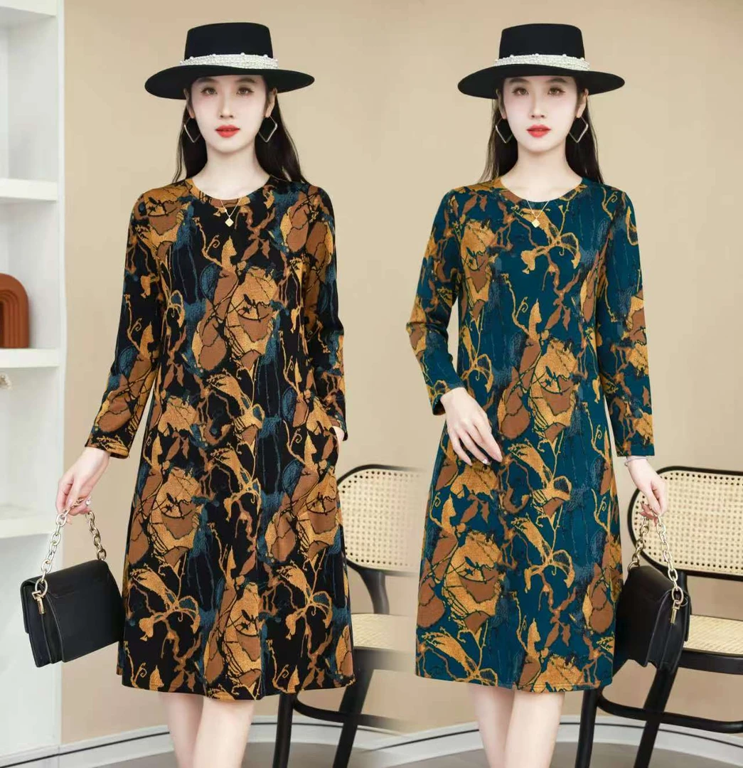 洋气妈妈晕染花色减龄显瘦气质连衣裙