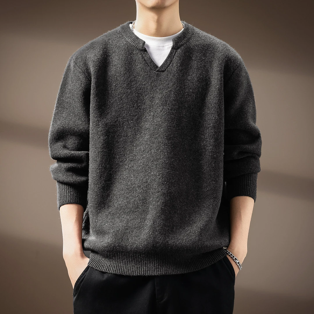 高端美式潮流休闲V领针织衫男士冬季潮牌时尚老钱风宽松保暖毛衣