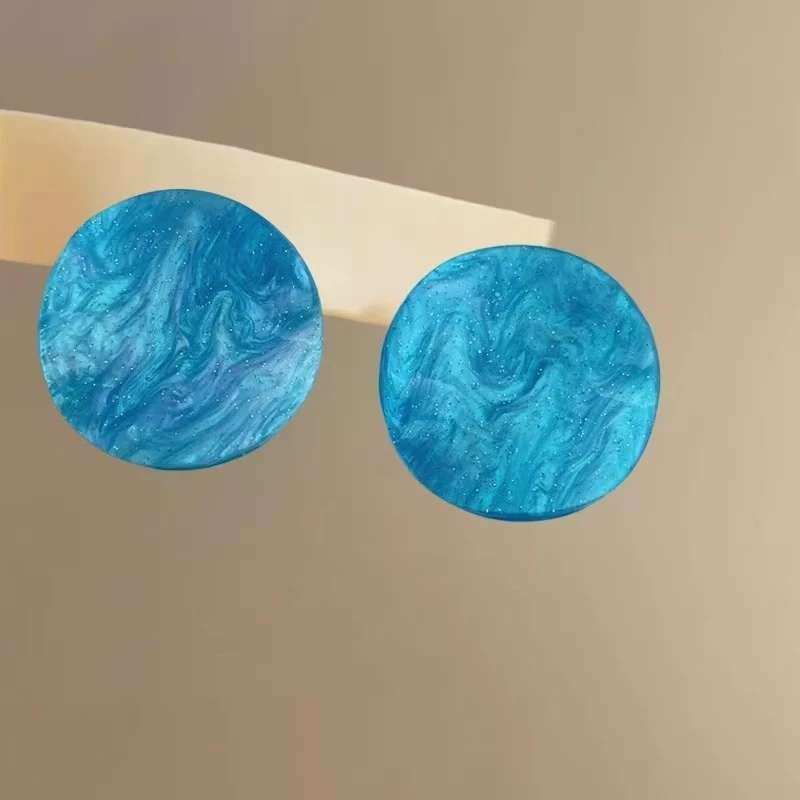 非金属亚克力耳饰 港风蓝色夸张耳饰晕染圆形耳钉清凉夏日耳环女