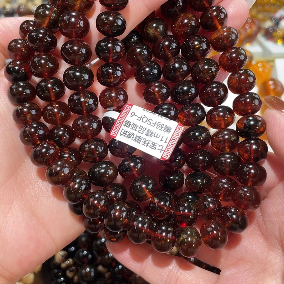 琥珀未镶嵌手链11m血