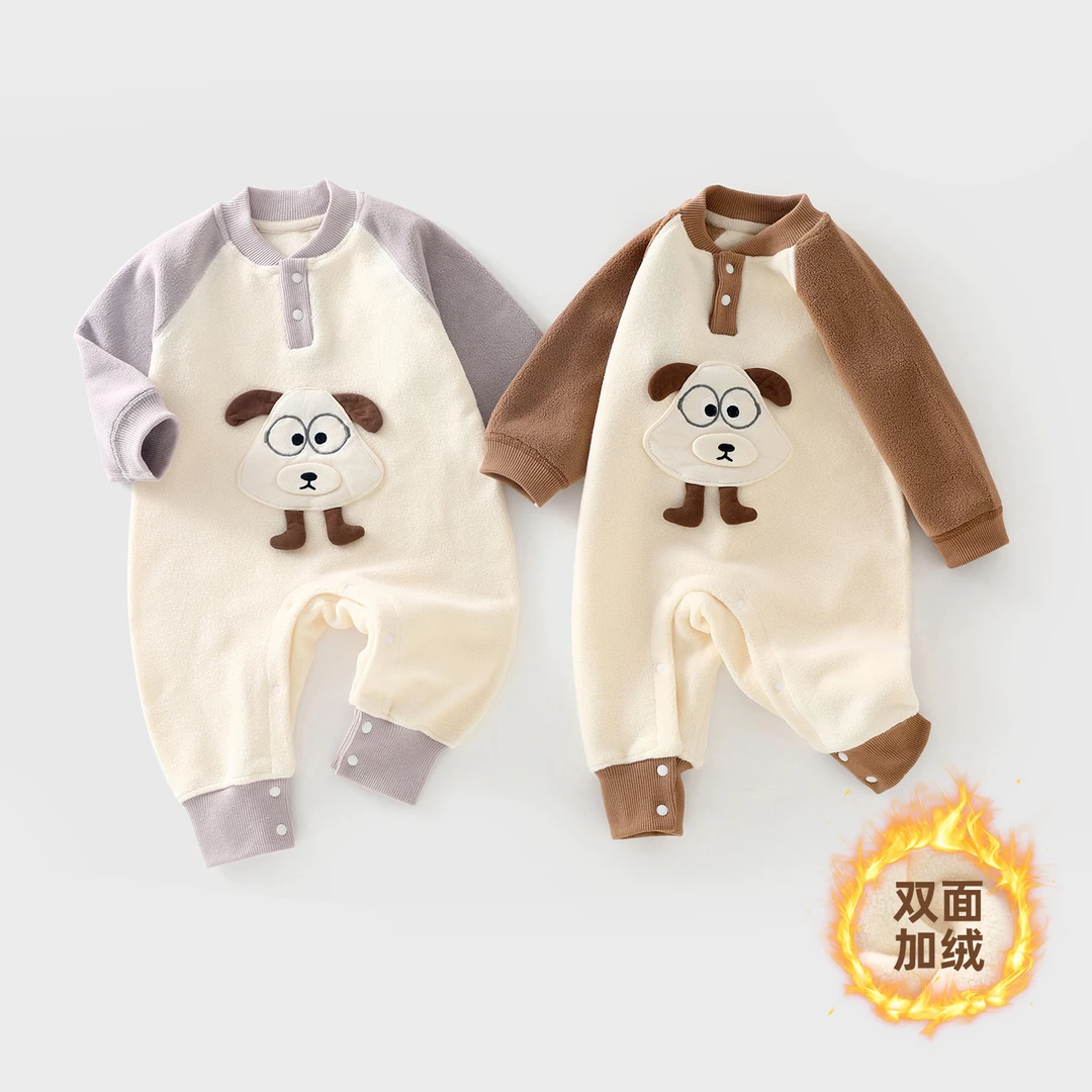 婴儿连体衣秋冬季加绒加厚新生儿衣服秋装宝宝长袖哈衣保暖外出服